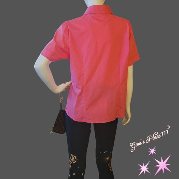 Womens Chadwick's Pretty In Pink Short Sleeve Button Up Blouse 16 - Picture 7 of 11